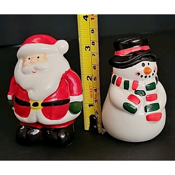 Charming Ceramic Christmas Santa & Snowman Salt & Pepper Shakers - Holiday Decor - Picture 1 of 9